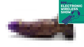 A pixelated image of a dildo, produced as a tie-in with The Cosmic Wheel Sisterhood. The green square logo of the Electronic Wireless Show podcast is in the top right corner