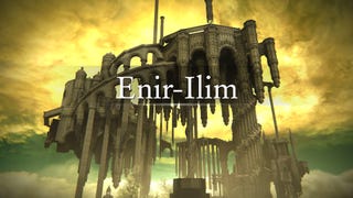 An establishing shot of the region of Enir-Ilim in Elden Ring: Shadow Of The Erdtree, with the region's name emblazoned across the screenshot.