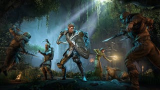 Trio of warriors fight bandits and bears in a cavern, from an Elder Scrolls Online screenshot