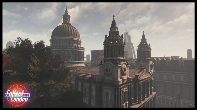 An elevated view of St Pauls in Fallout London