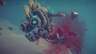 a wooden shark eats a regular shark in Besiege